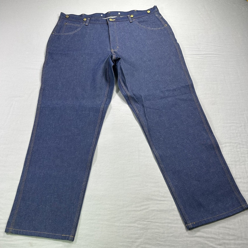 NEW Key Jeans Mens 42x33 Blue Denim Carpenter Relaxed Suspender Button ^
